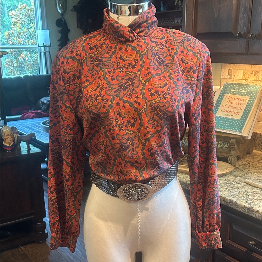Vintage 1980’s Sz S Personal Petites Paisley Polyester Print Long Sleeve Top GVC